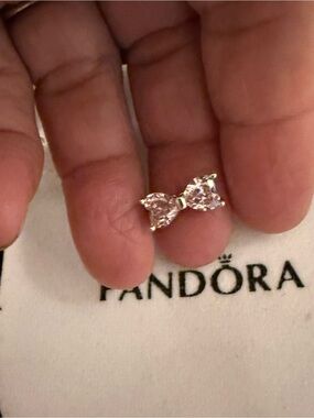 Pandora Silver Bow Charm with Light Pink Stones